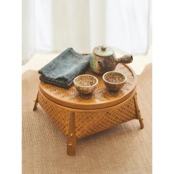 家用竹編茶具收納筐桌面儲物籃純手工竹編制品野餐帶蓋水果籃竹籃