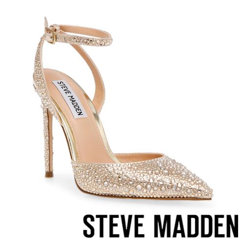 STEVE MADDEN-REVERT-S 鑽面尖頭繞踝高跟鞋-金色