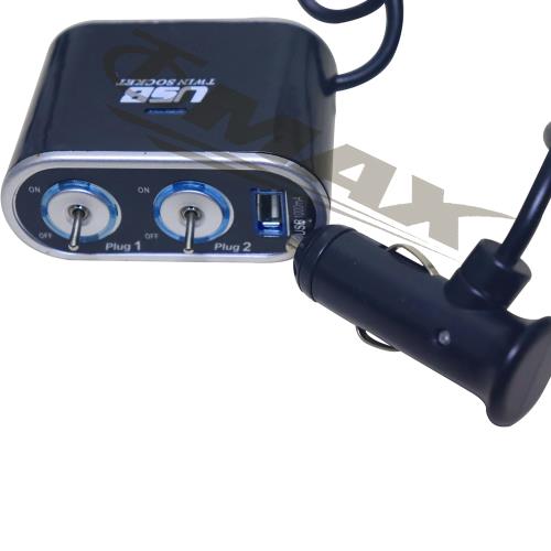 LED日式開關式 一對2孔車充+USB