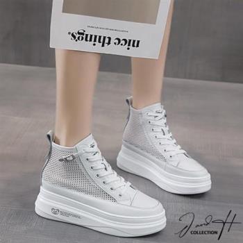 【J&H collection】時尚新款高筒網布拼接小白鞋(現+預 白色 / 黑色)