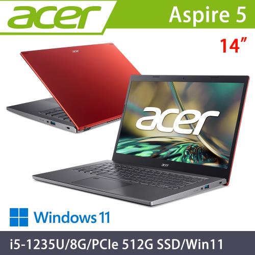 Acer Aspire 14吋 效能筆電 i5-1235U/8G/PCIe 512G SSD/Win11/A514-55-54JP 紅（加8G記憶體）