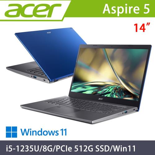 Acer Aspire 14吋 效能筆電 i5-1235U/8G/PCIe 512G SSD/Win11/A514-55-552X 藍（加8G記憶體）