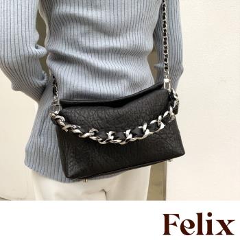 【felix】真皮泡泡羊皮潮流金屬鍊帶復古小方包 (5款任選)