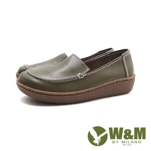 W&M(女)大圓頭簡約車縫感懶人休閒鞋 女鞋-綠色