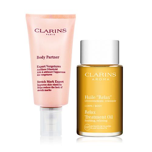 CLARINS 克蘭詩 寵愛孕媽咪身體保養組[調和護理油(100ml)+若新生撫紋霜(175ml)]-航版
