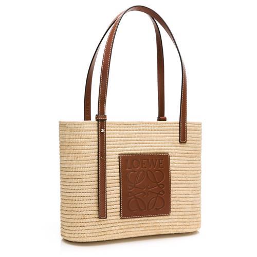 【LOEWE 羅威】Basket 壓印LOGO草編手提肩背包 (咖)