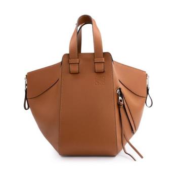 【LOEWE 羅威】Hammock小牛皮幾何拼接手提/斜揹包 (棕/小號)