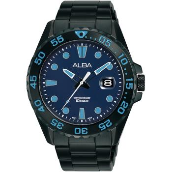ALBA 雅柏 經典運動潛水造型手錶-42mm/黑x藍 AS9N27X1/VJ42-X322B