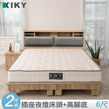 【KIKY】飛燕-附插座貓抓皮靠墊二件床組雙人加大6尺(床頭片+高腳六分床底)