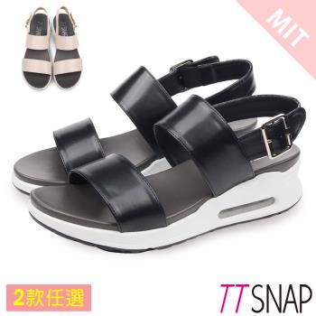 TTSNAP氣墊涼鞋-一字雙層寬帶厚底涼鞋 黑白