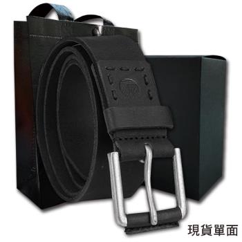 【Timberland】男皮帶 皮帶 皮標大樹車線設計 仿舊扣頭／黑 (SML)