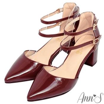 Ann’S柔美心動-軟漆皮繫帶3way粗跟尖頭鞋5.5cm-紅