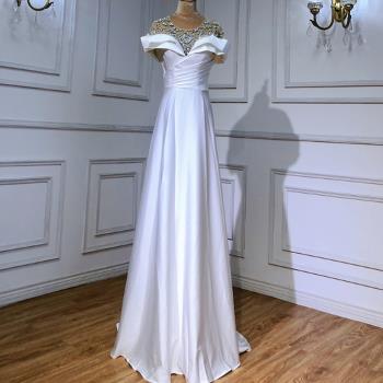 【女神婚紗禮服】 高端白色緞面時尚奢華重手工晚禮服
