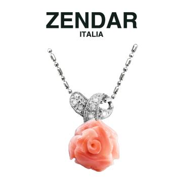 ZENDAR 2023年度設計款頂級天然深水珊瑚玫瑰花水鑽墜鍊 (禮盒包裝附贈品牌提袋)
