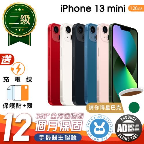 【福利品】Apple iPhone 13 Mini 128G 6.1 吋 保固12個月 贈充電線+螢幕玻璃貼+透明空壓殼 (手機醫生官方認證）