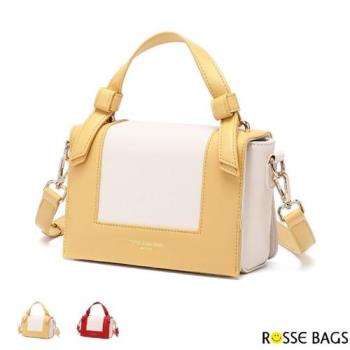 【Rosse Bags】流行拼色款魅力翻蓋式肩背包(現+預 紅色／黃色)