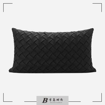 「編織理想」現代簡約黑色麂皮絨編織抱枕沙發靠枕樣板間酒店腰枕