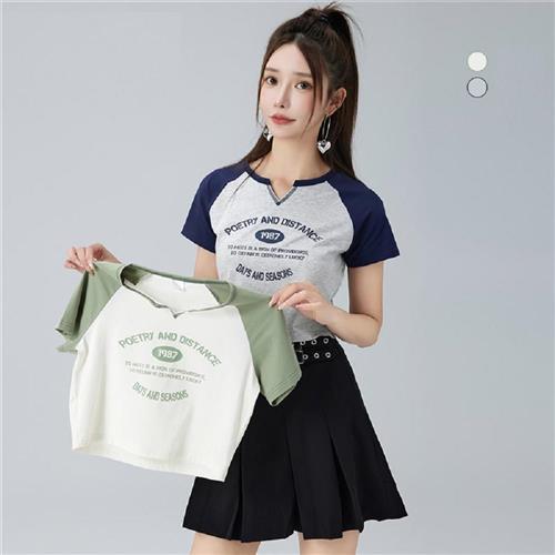 T恤 字母印花短袖短版T恤DX07026-創翊韓都