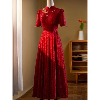 【女神婚紗禮服】 高端紅色中式斜襟旗袍重手工晚禮服