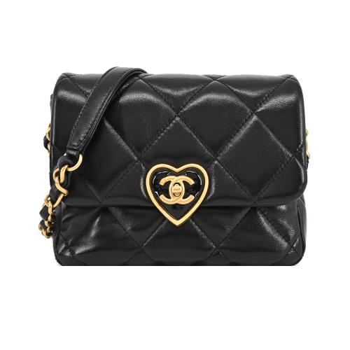 CHANEL Small Flap Bag經典愛心鎖扣LOGO小羊皮斜/肩背包(黑色)