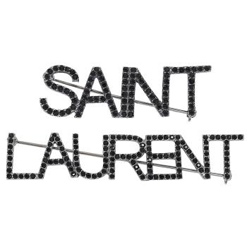 YSL 652628 Saint Laurent 品牌英字鑲嵌水鑽胸針.黑銀