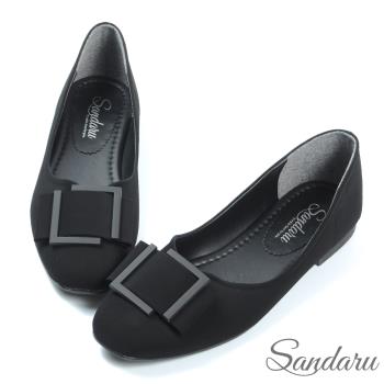 【SANDARU 山打努】平底鞋 優雅剪裁金飾方頭鞋(黑)
