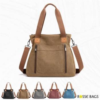 【Rosse Bags】簡約實用大容量肩背手提帆布包(現+預 黑 / 藍 / 棕 / 灰 / 紫咖)