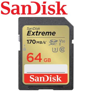 【公司貨】SanDisk 64GB 170MB/s Extreme SD SDXC UHS-I U3 V30 記憶卡
