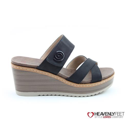 HEAVENLYFEET英國舒適品牌氣質交叉一字帶楔型涼拖鞋SAWYER(黑)