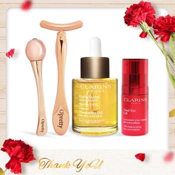 CLARINS 克蘭詩 全面護理好氣色禮袋組[護理油30ml+眼霜15ml+ 臉部按摩組]