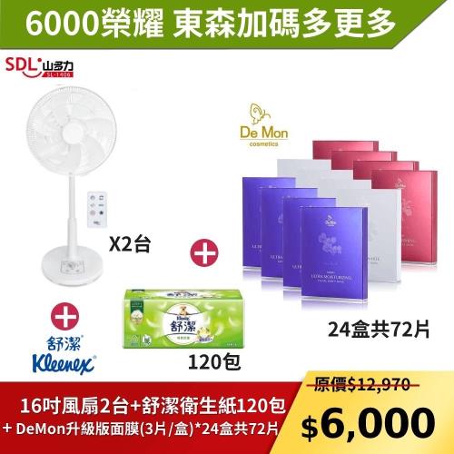 【限量!6000元超值福袋】 16吋遙控省電靜音DC風扇 *2 +DeMon_升級版冷淬面膜 24盒+舒潔 棉柔舒適抽取衛生紙2箱