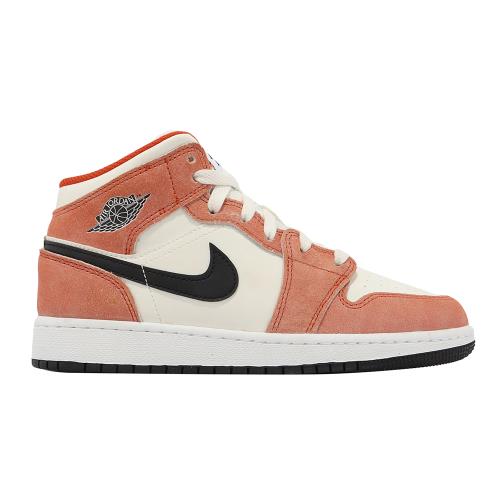 Nike 休閒鞋Air Jordan 1 Mid SE GS 大童鞋女鞋粉橘麂皮喬丹AJ1 DV1336