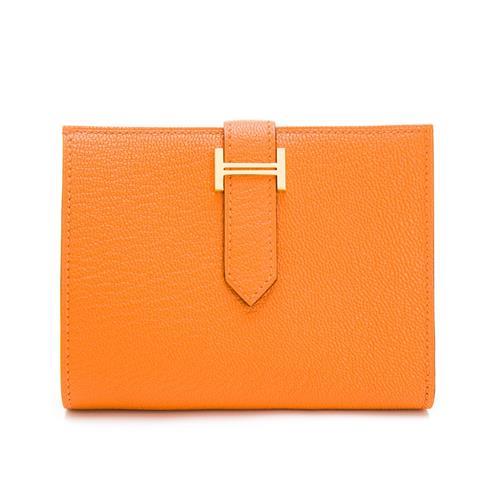 【HERMES 愛馬仕】 Bearn Compact wallet 經典H穿釦防刮中夾 (橘) [橘色]