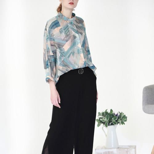 QWI豹紋腰扣蠶絲褲