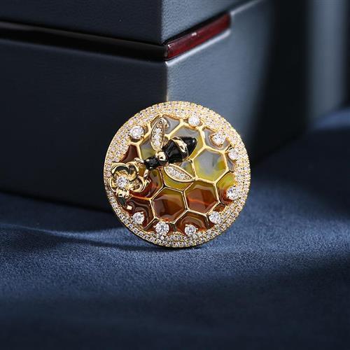【巴黎精品】胸針蜂巢胸花-小蜜蜂可旋轉鋯石別針男女飾品p1ao9