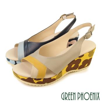 GREEN PHOENIX 女 涼鞋 全真皮 厚底 楔型 牛皮 輕量 乳膠鞋墊 台灣製U27-20917