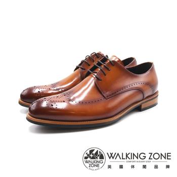 WALKING ZONE(男)W翼紋高定款德比皮鞋 男鞋 -質感棕(另有質感藍)