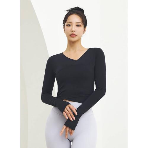 [GRANDELINE] 交叉短版長袖罩衫 - Black - LT422