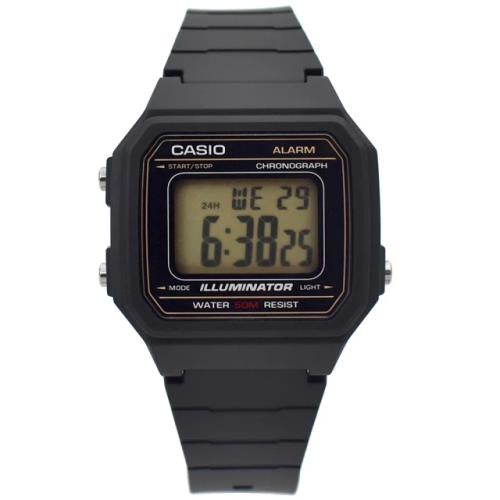 【CASIO 卡西歐】正版公司貨 潮流耐用 復古金線方型電子膠錶(W-217H-9AVDF)