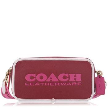 COACH 拼色 卵石紋皮革 / KIA 小款 / 斜背 相機包(專櫃款) 櫻桃紅