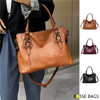 【Rosse Bags】基本款通勤大容量手提肩背包(現+預 棕色 / 紫紅 / 黑色)