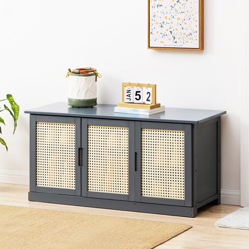 【HappyLife】仿編藤風多功能楠竹換鞋凳 三門鞋櫃100公分 Y10813