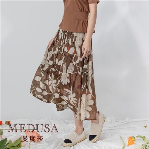 現貨【MEDUSA 曼度莎】度假感天絲棉印花長裙（M-XL）｜女長裙 鬆緊腰頭 度假風