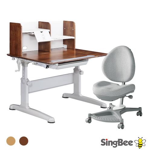 【SingBee 欣美】寬105cm SBR-602 實木L型桌+105實木桌上書架+138單背椅 (書桌椅 兒童桌椅 兒童書桌椅 升降桌)
