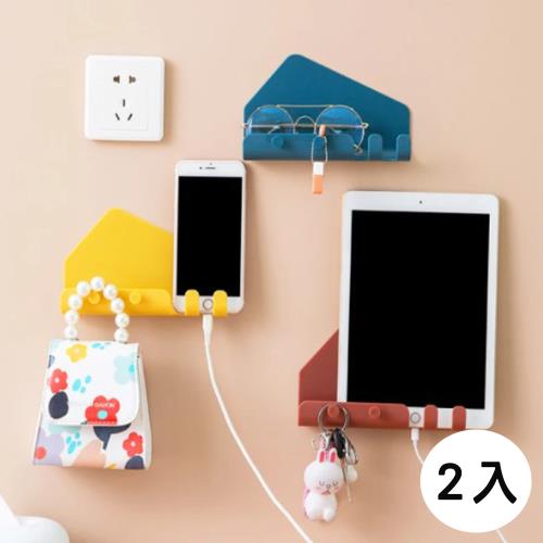 【WE CHAMP】多用途手機平板線材無痕收納掛架-2入/組(手機架 壁掛架 收納 無痕 掛架 線材收納)