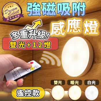 【DREAMSELECT】智慧磁吸感應燈 12燈.遙控款 USB充電 LED小夜燈 玄關燈 走廊燈 櫥櫃燈 小夜燈