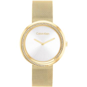 Calvin Klein 凱文克萊 典雅晶鑽米蘭帶腕錶/銀X金/34mm/CK25200150