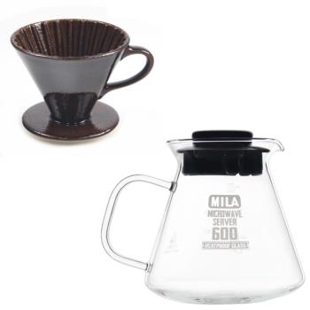 【MILA】日本製 織部燒 咖啡濾杯02-琥珀飴釉(附MILA耐熱玻璃壺600ml)