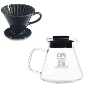 【MILA】日本製 織部燒 咖啡濾杯02-清海風琉璃(附MILA耐熱玻璃壺600ml)