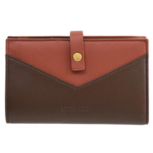BOTTEGA VENETA 608263 經典撞色牛皮釦式零錢中夾.紅棕